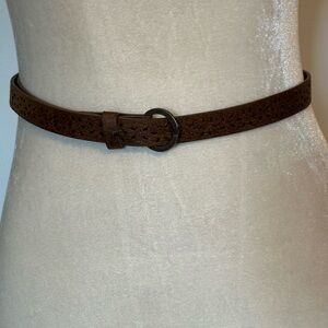 Brown Leather Belt with notched flower detail